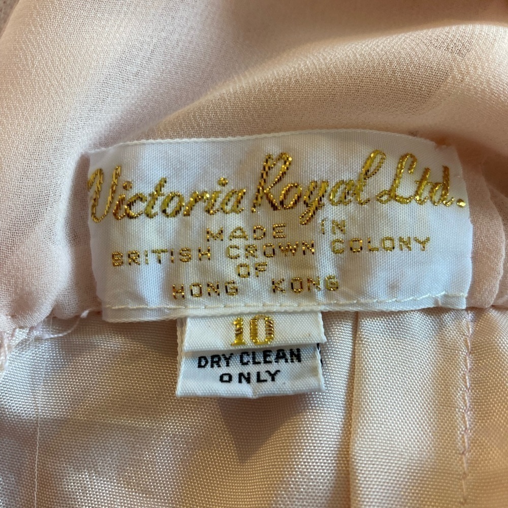 VICTORIA Royal ltg . Vintage light peach beaded / sequins long dress SZ 10 - Picture 8 of 15